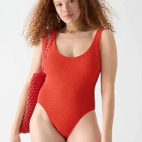 New J. Crew Orange Scrunchie Scoop One-Piece Swim Bathing Suit Women's Size 20 - Picture 1 of 9